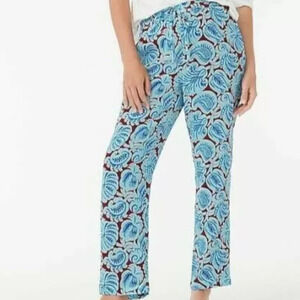J Crew Pull On Silk Pant in Aqua Paisley Blue Maroon Lined Drawstring NEW 10